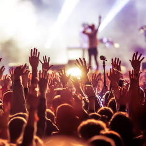 Crowd at a concert with stage lights